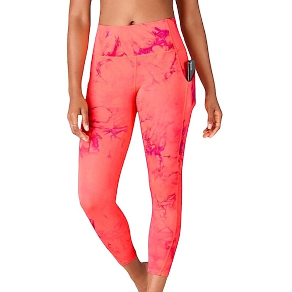Fabletics Oasis High-Waisted Capri Tie Dye Active Leggings Size M-L Pink & Coral